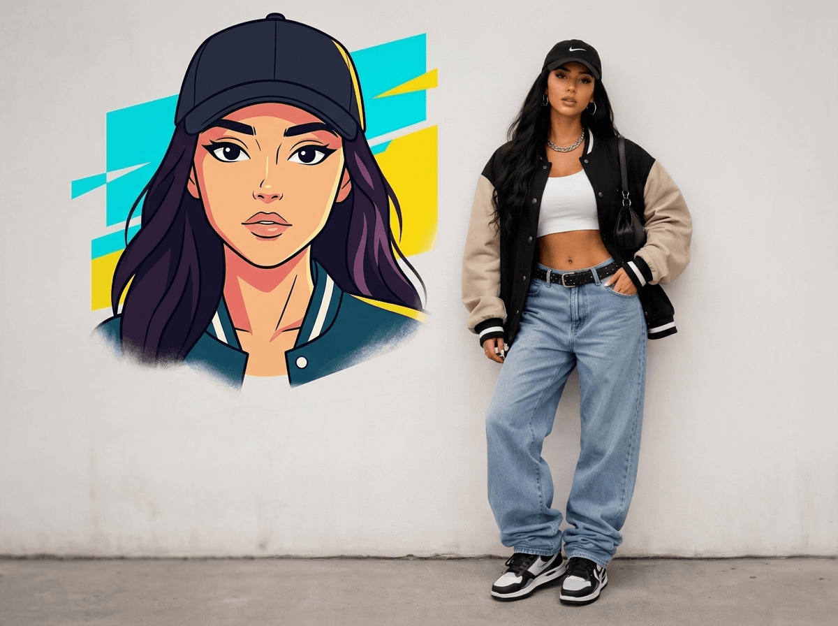 DoodleSelfie AI anime sketch and human posing together in urban art style